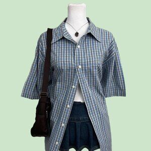 y2k blue plaid preppy indie skater button up shirt